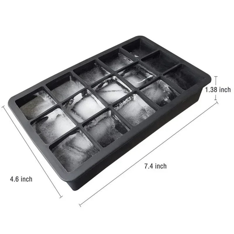 New 15 Grid Silicone Ice Cube Mold Big Tray Mold Ice Cube Maker Non-toxic Durable Bar Pub Wine Ice Blocks Maker.