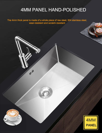 304 Stainless Steel Kitchen Sink Multiple Size Single Bowl Undermount Basin For Kitchen Fixture Improvement With Drainage