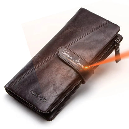 Contact's 100% Genuine Leather Wallet Women Long Coin Purse Hasp Design Clutch Bags Name Engraving Card Holder Wallets Cartera