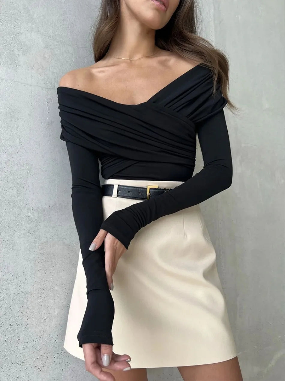 New Summer One Shoulder Jumpsuit Women‘s Bodysuit Long Sleeve Bodycon Tops Sexy Off Shoulder Skinny T-Shirts Playsuits for Women.