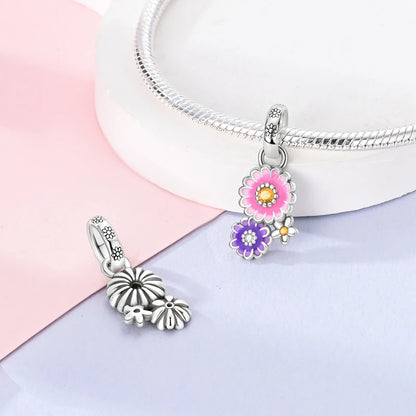 Flowers Series 925 Sterling Silver Sunflowers Tulip Carnation Charms Fit Original Bracelet  For Women Jewelry Making.