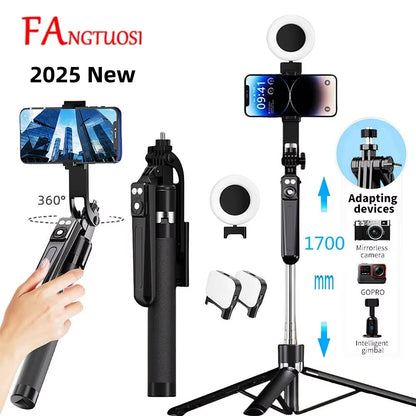 FANGTUOSI New Long Selfie Stick Tripod for Smartphone Live, Tripods Stand with Wireless Bluetooth shutter For Phone Camera Vlog.