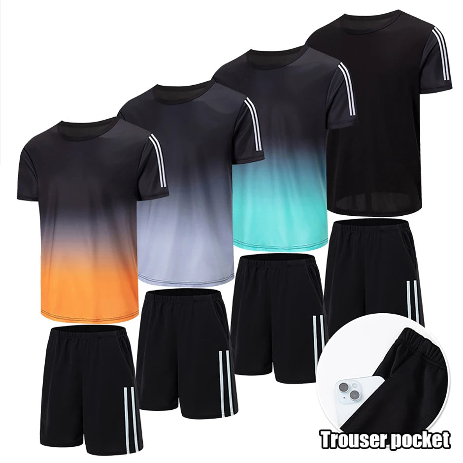 2pcs Summer Men's Quick drying Sports Suit Loose And Comfortable Round Neck Short Sleeved T-shirt Versatile Running Pocket Short.