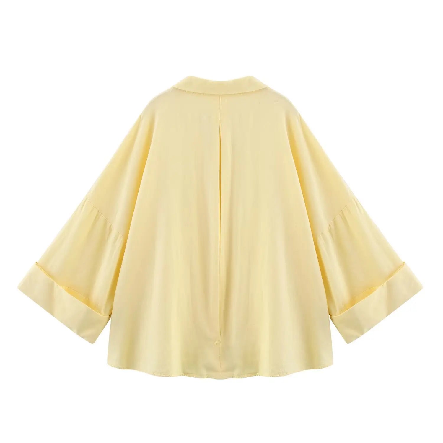 Summer Women's Curled Wide Sleeves Linen Blended Striped Asymmetric Casual Shirt Versatile Collar Linen Blended Printed Shirt.