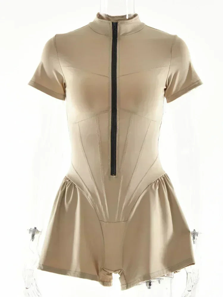 Elegant Women Zip-up O-neck Long Sleeve Jumpsuit Streetwear 2025 Summer Autumn Female Overalls One Piece Fitness Sports Bodysuit