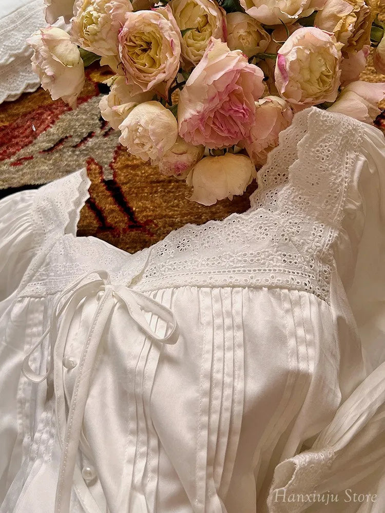 Sweet Spring Autumn Pure Cotton Women's Long Sleeve Pajama Set Loose Female Sleepwear Suits Royal Pyjama Home Wear Plus Size.