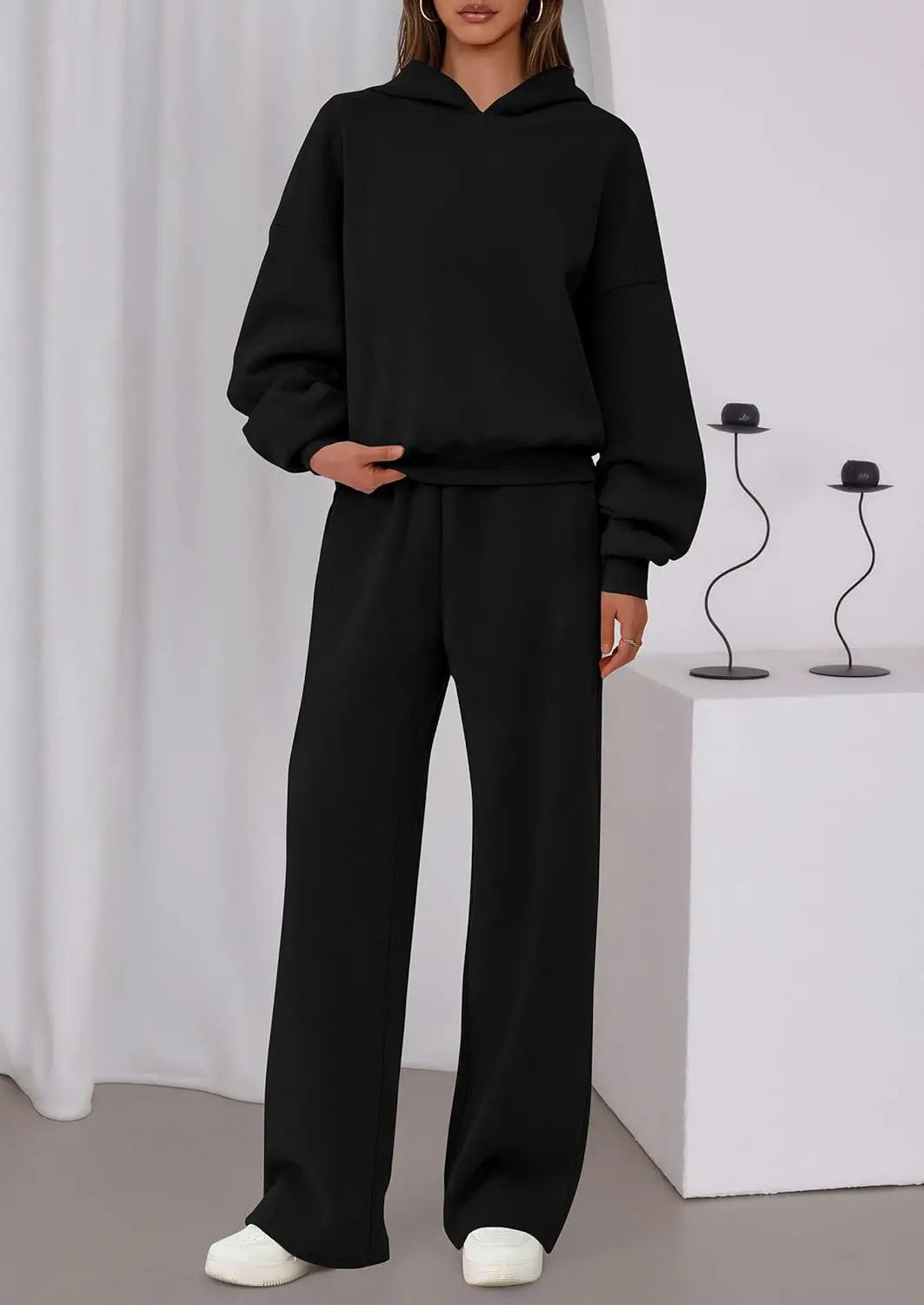 Sport Stil Lose Anzug Herbst Winter Vielseitige frauen Lange-ärmeln Pullover Sweatshirt Sport Breite bein Hosen Zwei-stück Set