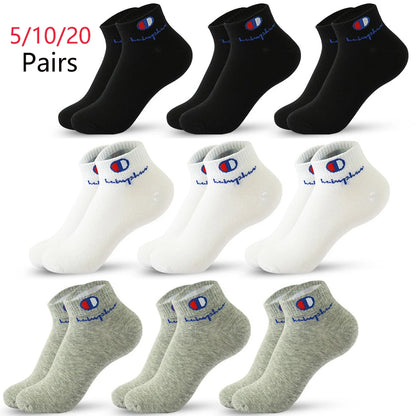 5/10/20 Pairs Men Ankle Socks Cotton Brand Classic Fashion Black White Socks Breathable Mesh Athletic Sports Socks for Summer.