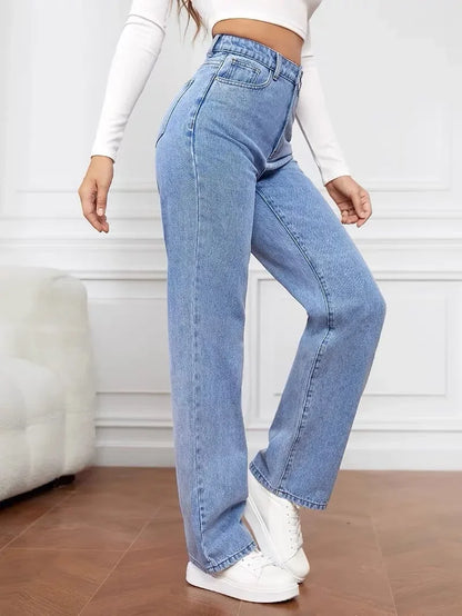 High Waist Floor-Length Deep Blue Wide Leg Jeans Women's Loose Slimming Style Trendy Korean Version Casual Fashionable.