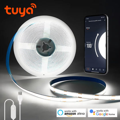 Tuya Wifi RGB /White/Warm White COB LED Strip Light Silica Gel Tube Tape Linear Dimmable Lighting work with Alexa Google Home
