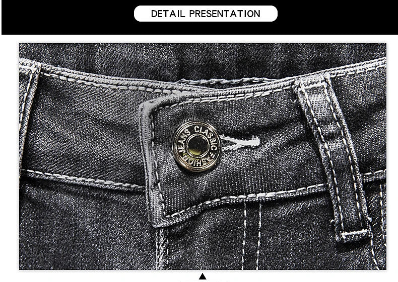 2024 New Spring Autumn Men's Nine-Point Pants Slim Jeans Fashion Casual Denim Trousers Smoke Gray Blue Gray Brand Clothing.