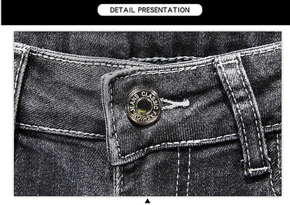 2024 New Spring Autumn Men's Nine-Point Pants Slim Jeans Fashion Casual Denim Trousers Smoke Gray Blue Gray Brand Clothing.