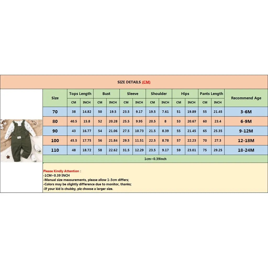 3-24 Monate Baby niedlichen kleinen Bären bedruckte Kleidung Set weiß lang ärmel ige Top grüne Riemen Hose Herbst Set für Kleinkind Mädchen.