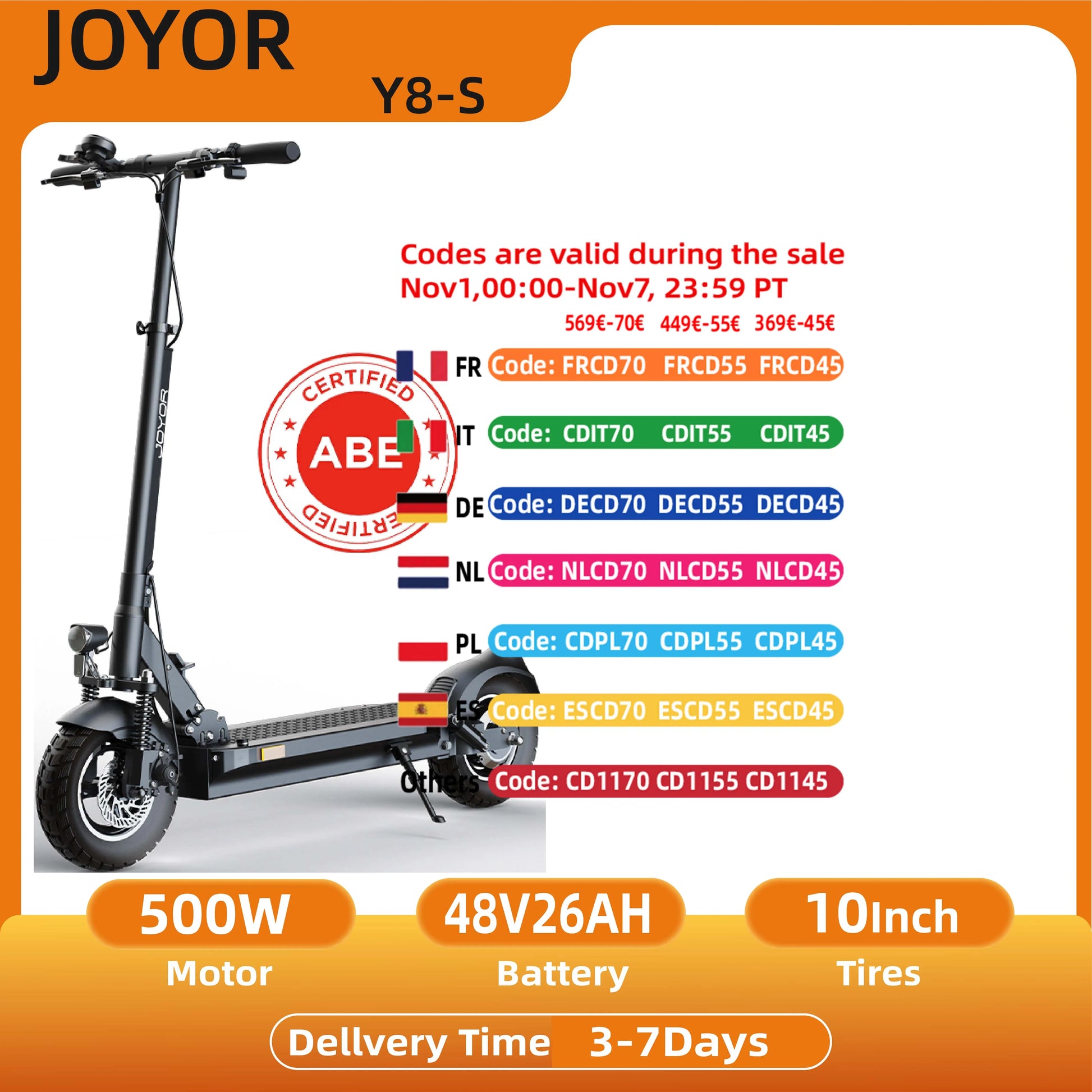 JOYOR Y8-S(ABE) Electric Scooter 10 Inch Tire Wheel 48V 26Ah 500W City Electric Scooter For Adult Foldable Electric Scooter.