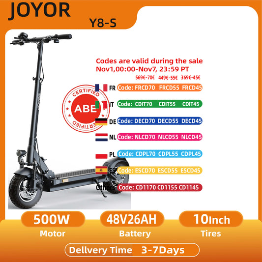 JOYOR Y8-S(ABE) Electric Scooter 10 Inch Tire Wheel 48V 26Ah 500W City Electric Scooter For Adult Foldable Electric Scooter.