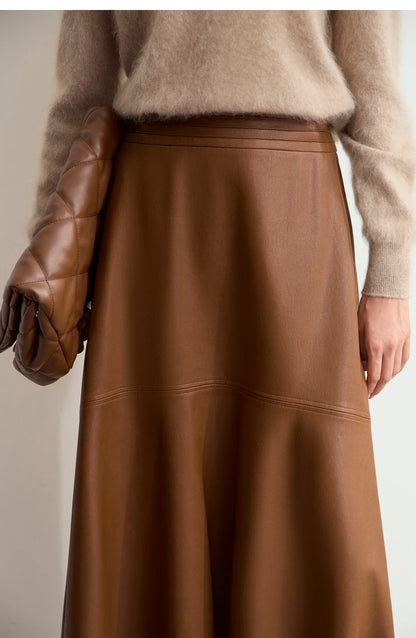 AMII Minimalist Elegant Commuter Environmentally Friendly PU Leather Skirt 2024 Winter New Women's Loose A-shaped Skirt 12444181