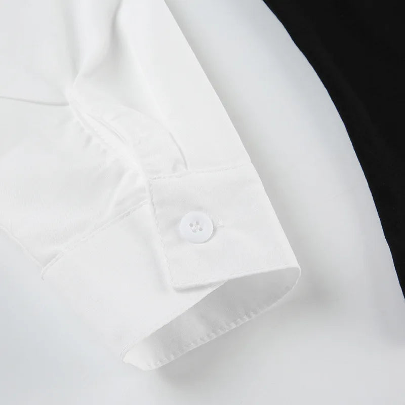 Fashionable and minimalist college style contrasting color lapel fake two piece T-shirt versatile short sleeved top