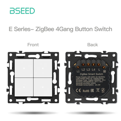 BSEED Zigbee 1/2/3/4Gang Smart Licht Vorhang Shutter Dimmer Schalter Mechanische Tasten EU Steckdosen USBC DIY Teile Kunststoff Rahmen