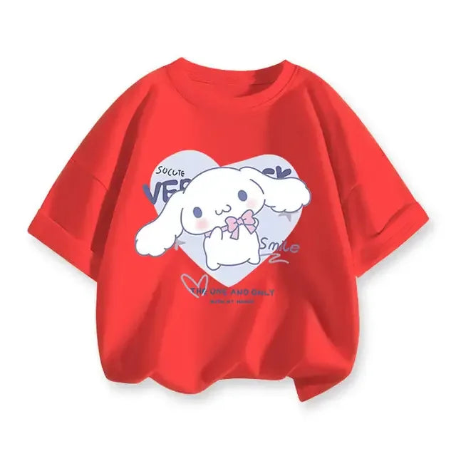 2024 New Summer COTTON T shirt Girls Boys Cinnamoroll T shirt Cartoon Print Kids T-Shirts Children Girls Tops Clothes