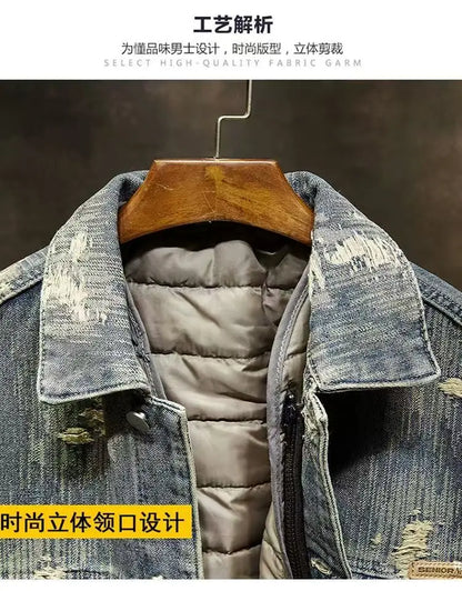 Spring Autumn New American Denim Coats Set Classic  retro Cowboy Jeans Trendy Two-Piece Sets Versatile Outerwear Casual Jacket.