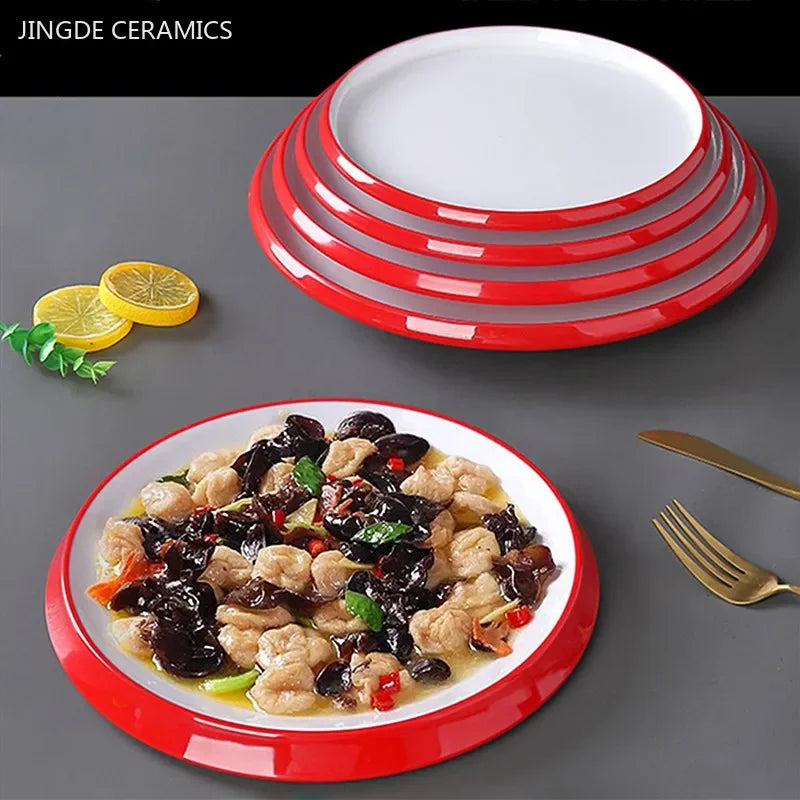 1Pc Commercial Melamine Tableware Household Plastic Dinner Plates Round Barbecue Salad Dishes Plate Kitchen Accessories.