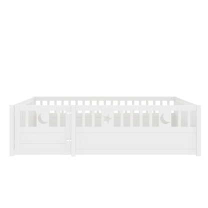 Panelbett 140 x 190 cm großes Kinderbett mit Gitter, Stern- und Monddekoration, ohne Gitter (ohne Matratze), minimalistischer Stil