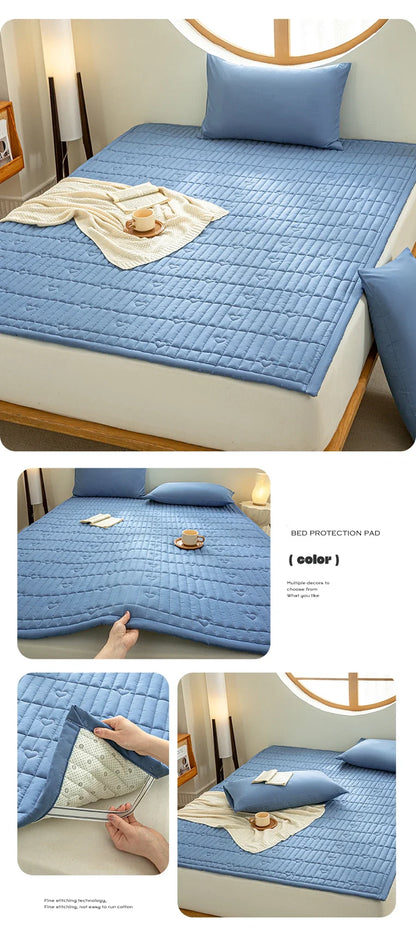 Washed cotton quilted thicken mattress pink romance heart sleeping mat 150cm bed sheet bed protection pad queen king size