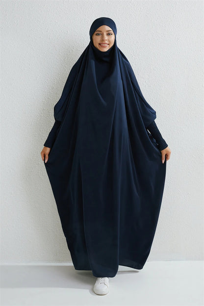 Muslimische Abaya mit Kapuze, Smockärmel, einteiliges Gebetskleid, Damen, Jilbab, islamische Kleidung, Dubai, Saudi-Arabien, schwarze Robe, türkische Bescheidenheit