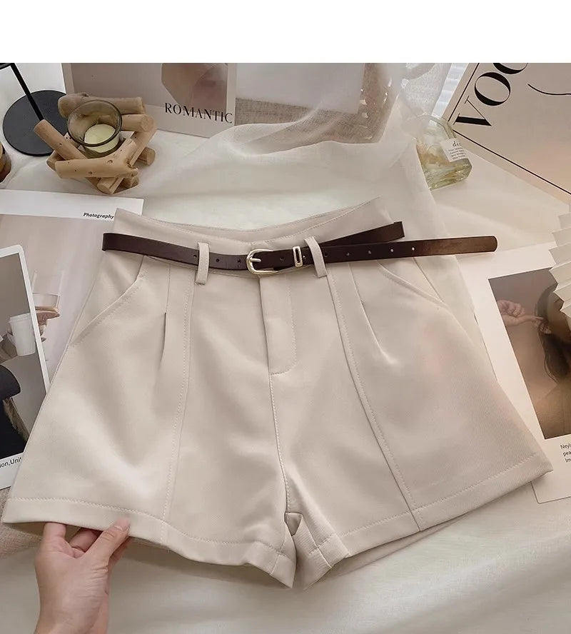 Casual Women A-Line Shorts Fashion Office Lady Commute Vintage Solid High Waist Short Pants Casual Streetwear Summer Trousers.
