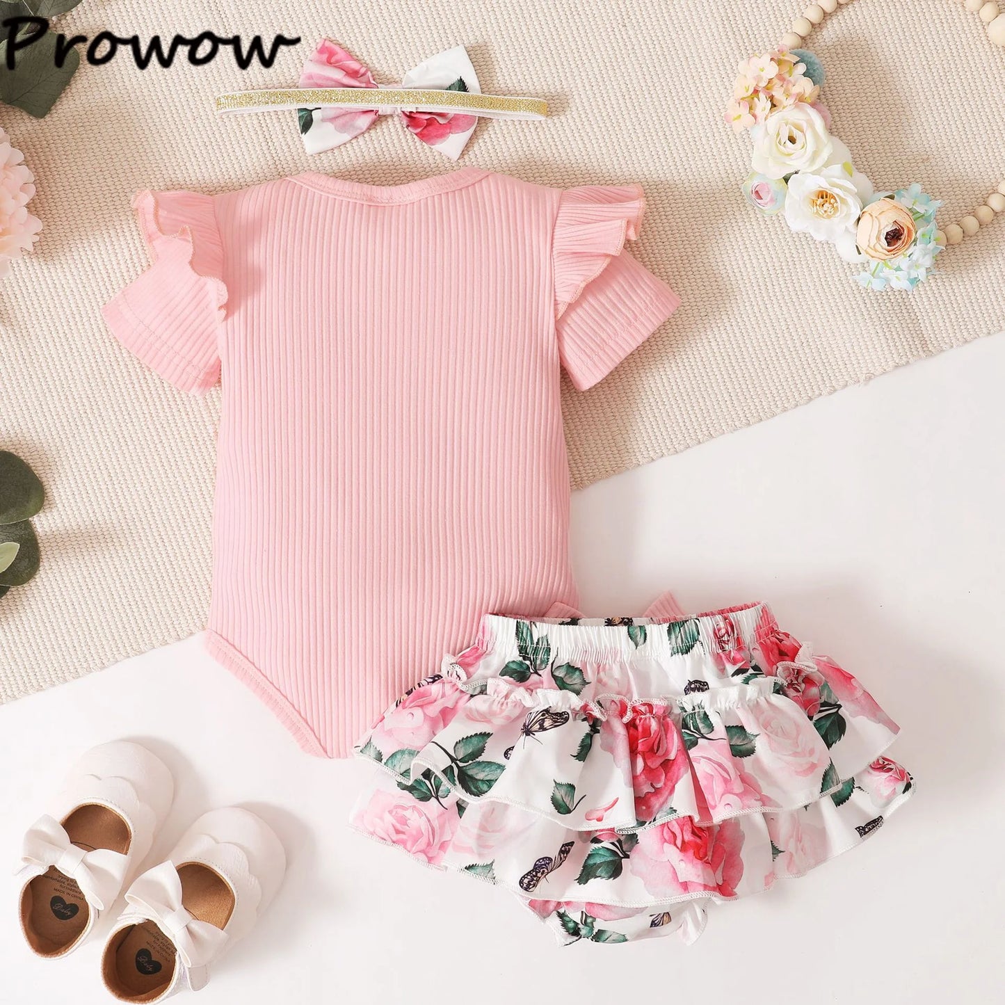 Prowow Günstige Preis Kleidung Baby Mädchen Outfits Set Niedlichen Elefanten Body und Hosenträger Kleid 3 stücke Neugeborene Geburt Set Kleidung.