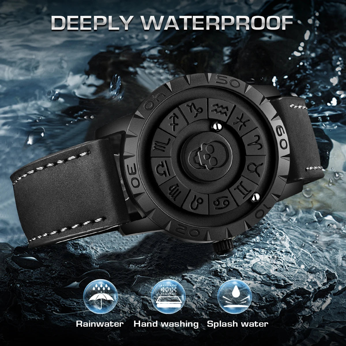 LIGE FOXBOX Unique Design Quartz Man Watch Simple Fashion Leather Belt Casual Sports Magnetic Srolling Beads Skull Men's Watches.