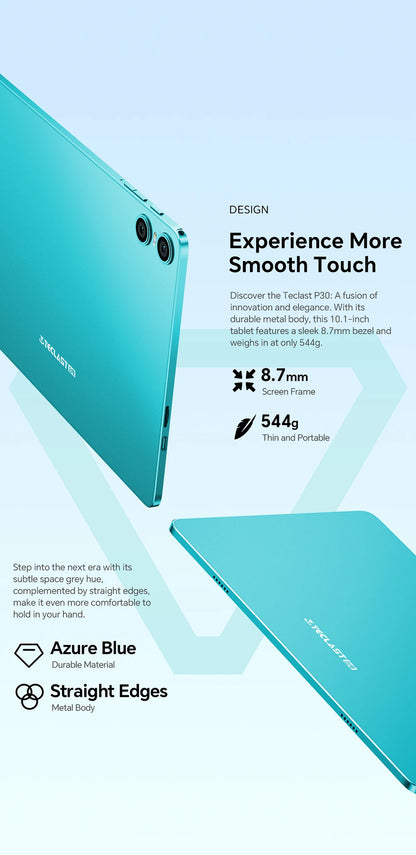 Teclast P30 Android 14 Tablet, UNISOC T606 Octa Core, 10.1" IPS, Max 12GB RAM, 128GB ROM, 6000mAh, 5MP AI Camera, Face Unlock.