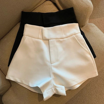 MEXZT Y2K Streetwear Black Shorts Women Elegant High Waist White A Line Wide Leg Suit Short Sexy Club Slim Hot Short Pants New.