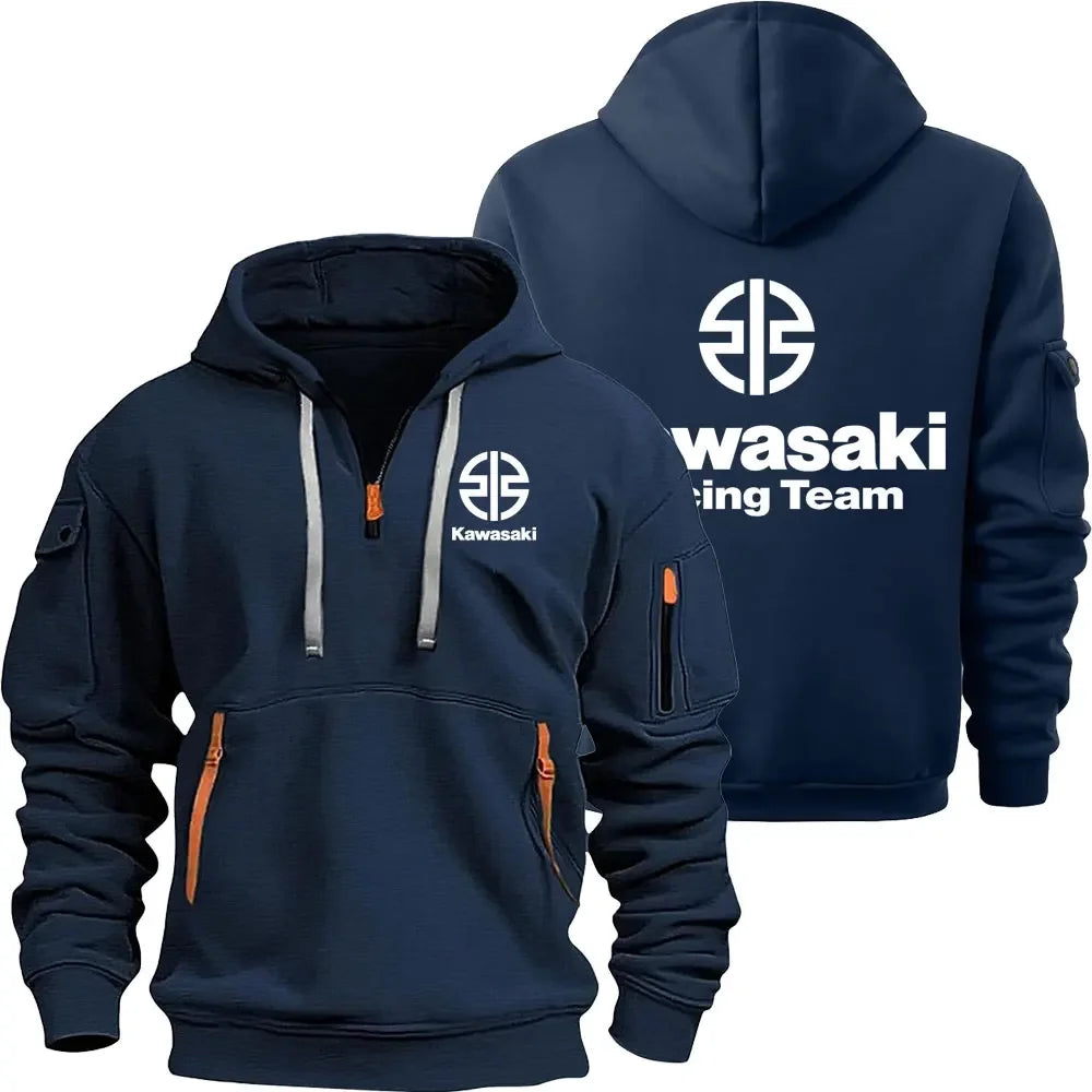 Kawasaki Logo Motorcycle Racing Team Men Half Zipper Hoodie Spring Autumn Male Sweatshirt 2025 New Sport Pullover Clothes.