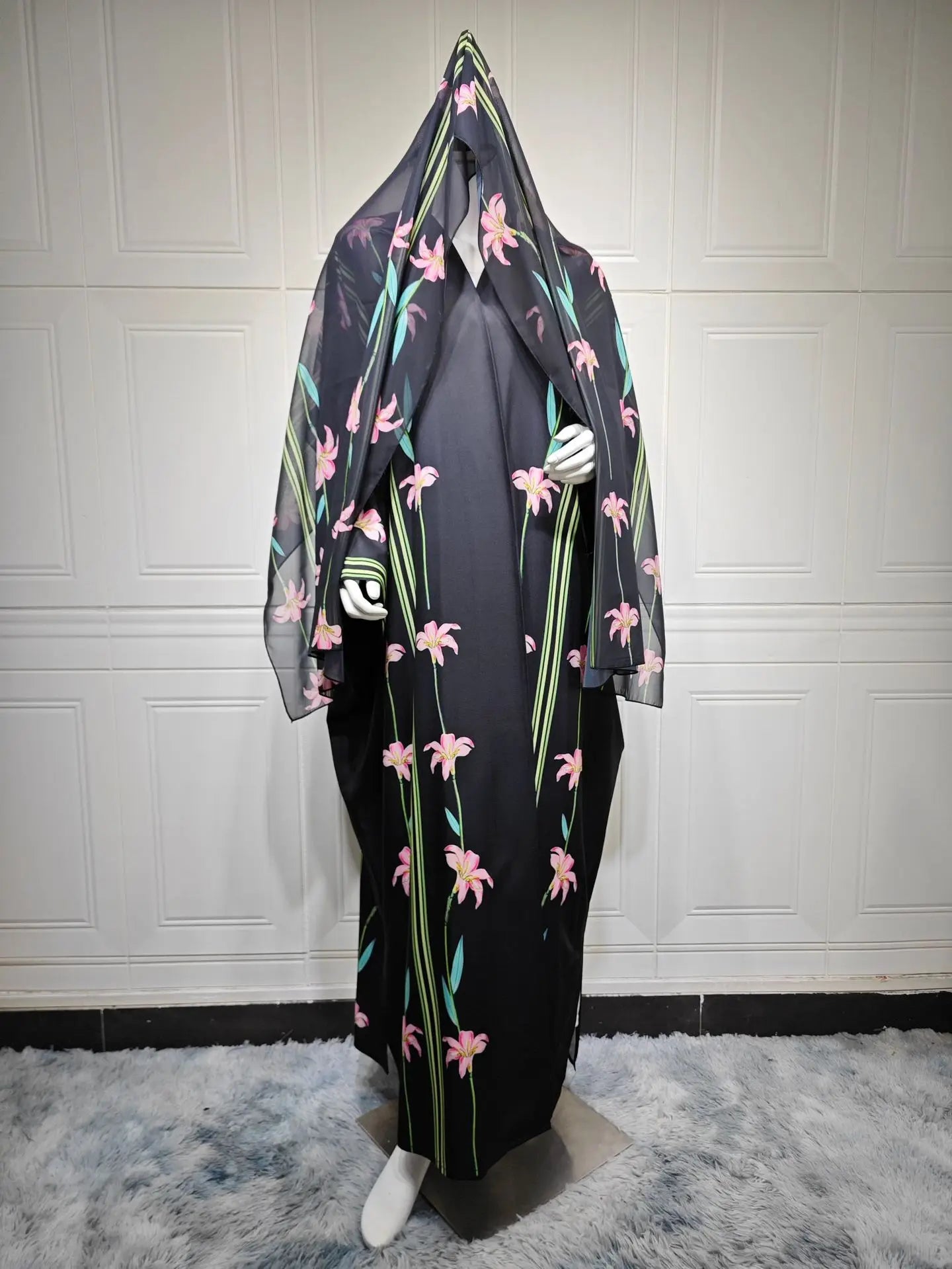 Uni Islamic Clothing Modest Abaya Women Muslim Dress Front Open Printed Abaya 2025 With Hijab Scarf Two Piece Set for Summer