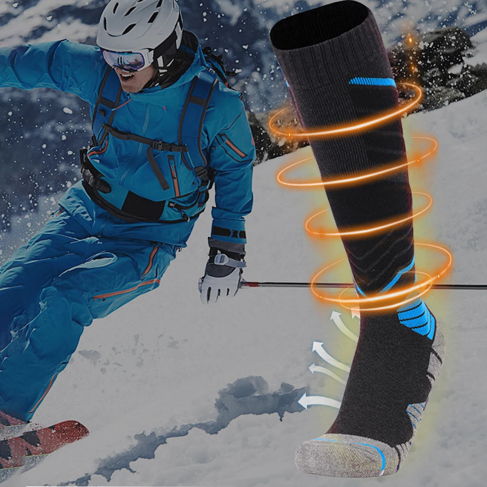 1 Pair Winter Thermal Ski Socks Cycling Soccer Snowboard Socks High Tube Stockings for Men Outdoor Skiing Cycling Running Hiking.