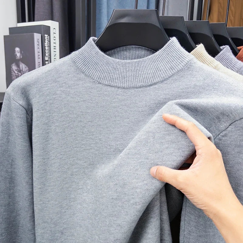 Half Turtleneck Knitwear Sweater New Autumn/Winter Mock Neck Sweatshirts Solid Color Pullovers Man Brand Casual Mens Clothing