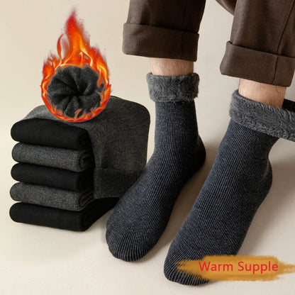 2 Pairs Men Winter Socks Warm Thicken Thermal Snow Boots Solid Color Floor Socks Soft Outdoor Anti-Cold Cashmere Socks.