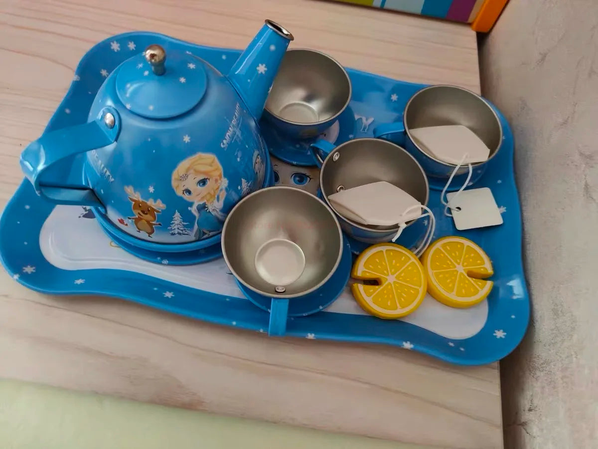 Kids Tea Party Set For Little Girls Mermaid Gift Pretend Toy Tin Tea Set Princess Tea Time Kitchen Pretend Play Tea Set Gift