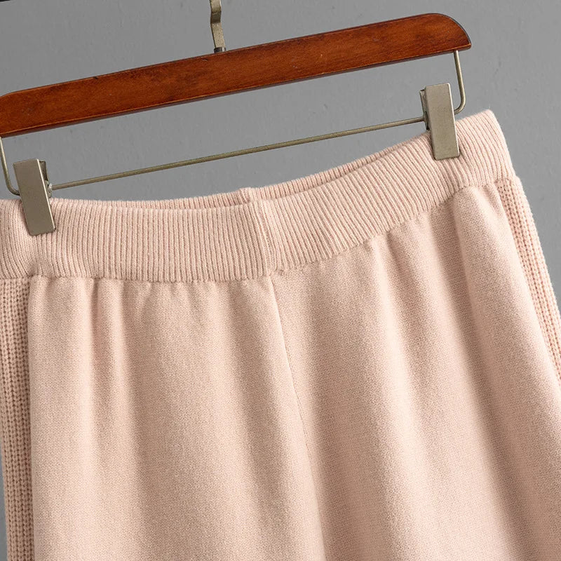 Autumn Winter 2025 New Fashion Women's Solid Color Casual Trendy Loose Knitted 2 Piece Sets Hooded Sweatshirts Wide Leg Trousers.