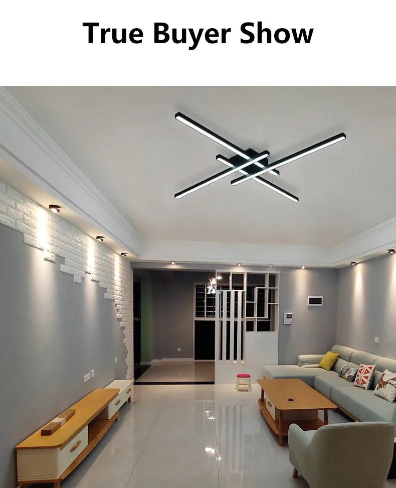 Schwarz Kronleuchter quadratische Schlafzimmer Lampen Wohnzimmer Lampe LED Deckenleuchte Nordic minimalistische kreative LED Deckenleuchte Streifen Lichter.