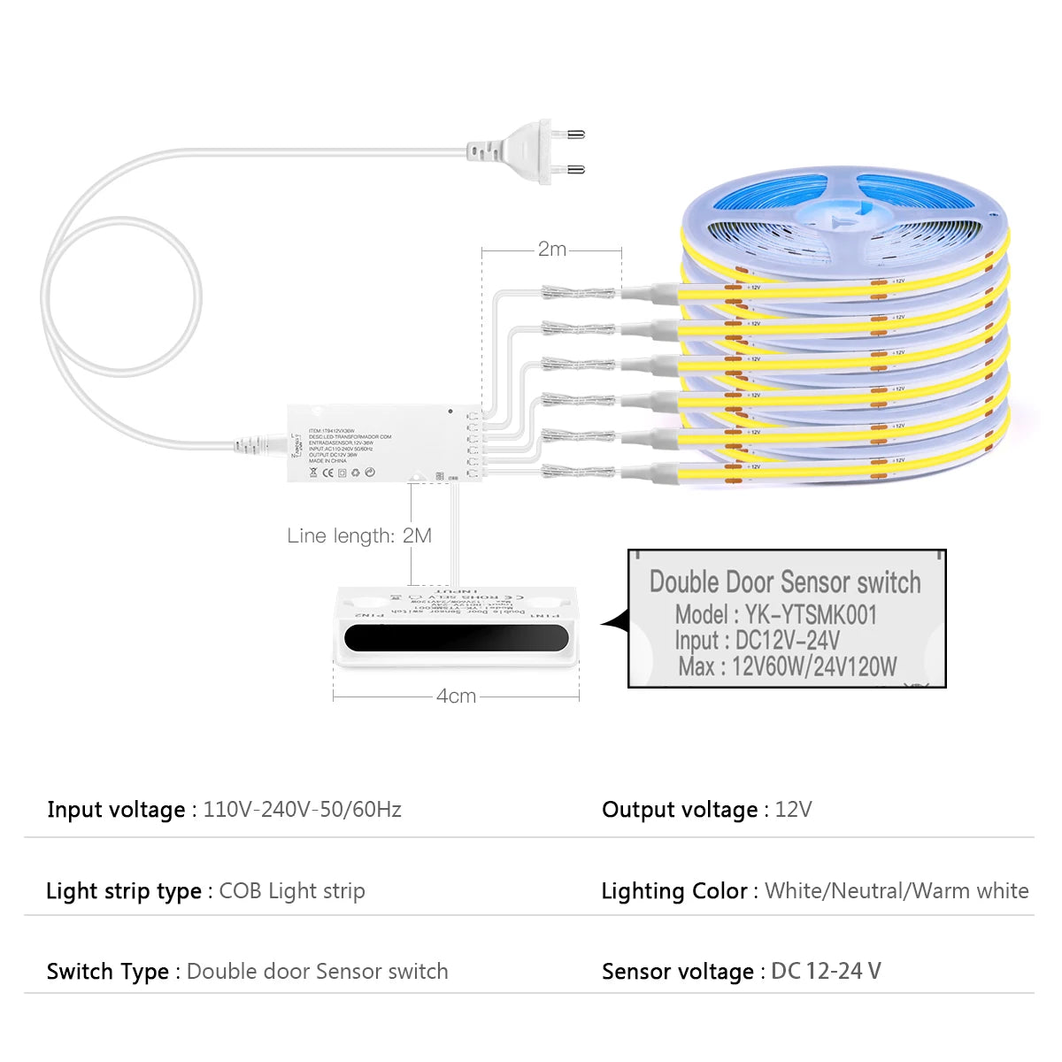 Doppelte Tür Sensor Steuerung COB LED Streifen Lichter Smart Vitrine Kleiderschrank Wein Schrank Integrierte Beleuchtung Näherungssensor Schalter.