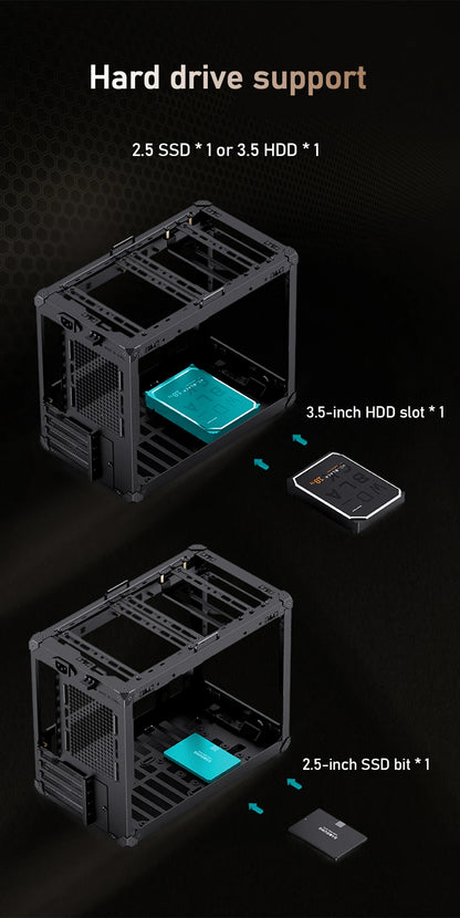 JONSBO C6 MAX Desktop M-ATX Case Type-c Side Transparent Handheld Portable Computer Small Chassis ATX Power Supply.