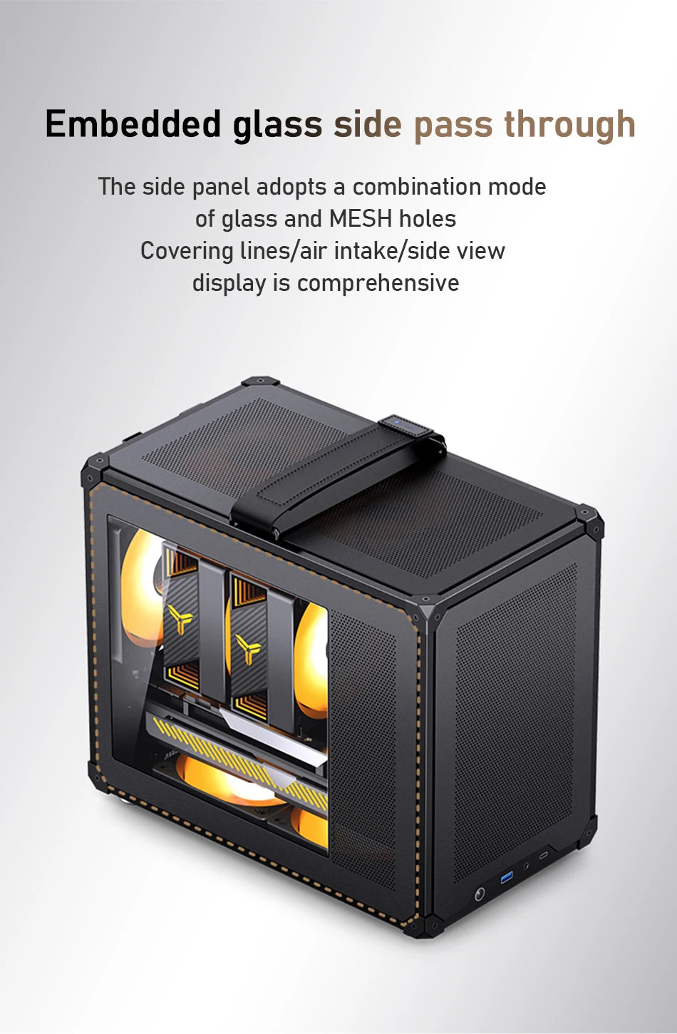 JONSBO C6 MAX Desktop M-ATX Case Type-c Side Transparent Handheld Portable Computer Small Chassis ATX Power Supply.