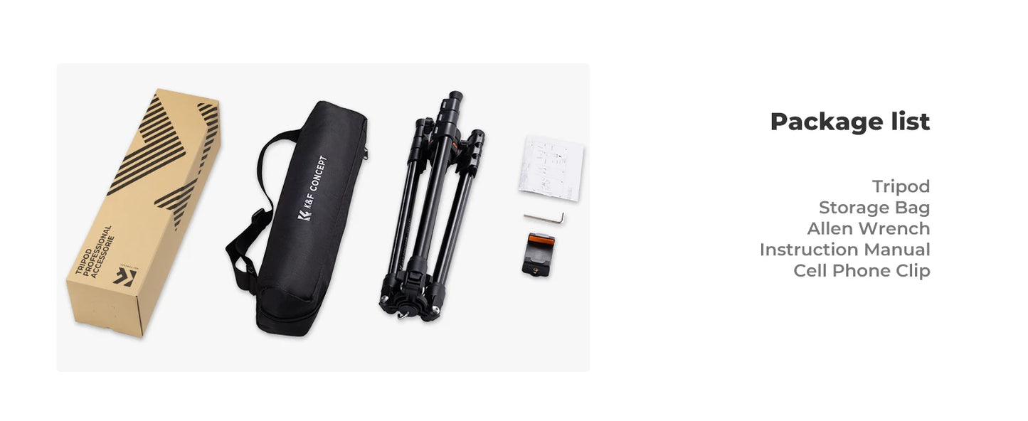 K&F Concept 178cm Lightweight Camera Tripod Cellphone Clip Travel DSLR Tripod for Nikon Canon Camera Outdoor Live Streaming Vlog