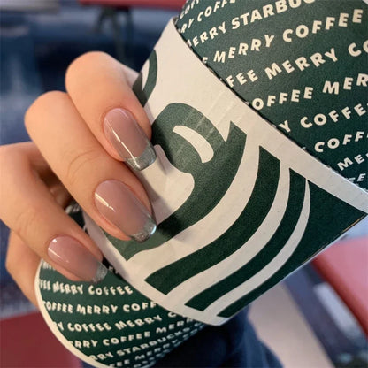 24Pcs/Set White Wave Minimalist Style Fake Nails Full Coverage Adhesive Artificial Wearing False Nails French Press on Nail Tips