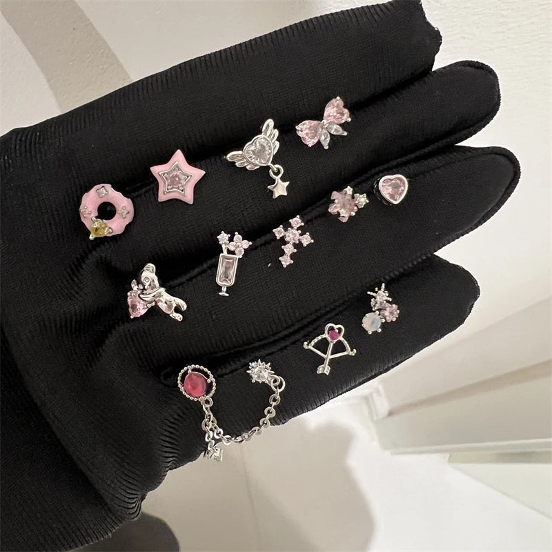 1PCS Cute Pink Zircon 316L Stainless Steel Ear Bone Nail New Fashion Y2K Punk Small Earring for Women Cochlea Jewelry Party Gift.