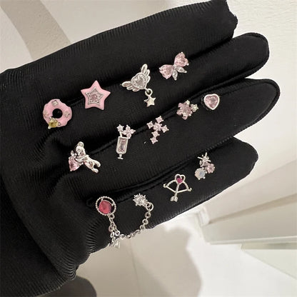 1PCS Cute Pink Zircon 316L Stainless Steel Ear Bone Nail New Fashion Y2K Punk Small Earring for Women Cochlea Jewelry Party Gift.