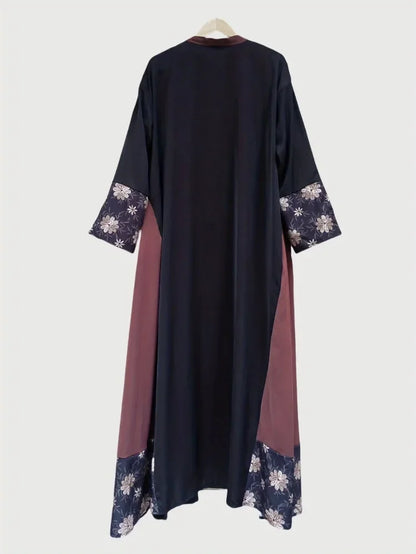 Middle Eastern Printed Floral Abaya Muslim Women Full Sleeve Loose Open Front Abayas Elegant Kaftan Jilbabs Islamic Maxi Dresses.