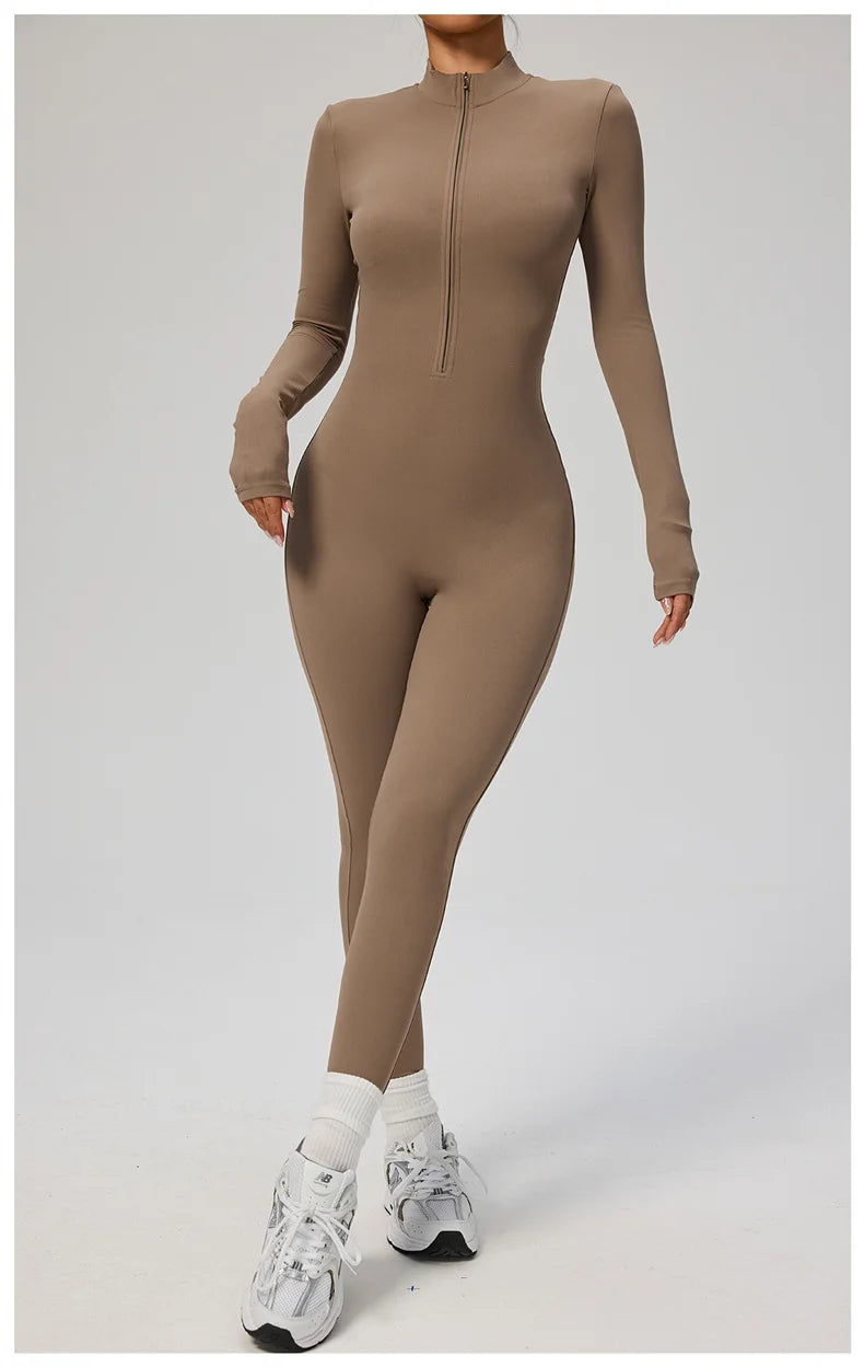 TRY TO BN Sports Yoga Jumpsuit Long Sleeves Zipper Sportswear Fitness Pants Workout Bodysuit One Piece Tights Women Gym Clothing